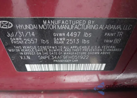 2015 Hyundai Sonata Limited z USA, uszkodzony, nr VIN 5NPE34AF9FH051922